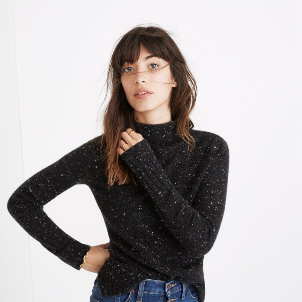 Madewell Black Donegal Inland Turtleneck Sweater, Size Small